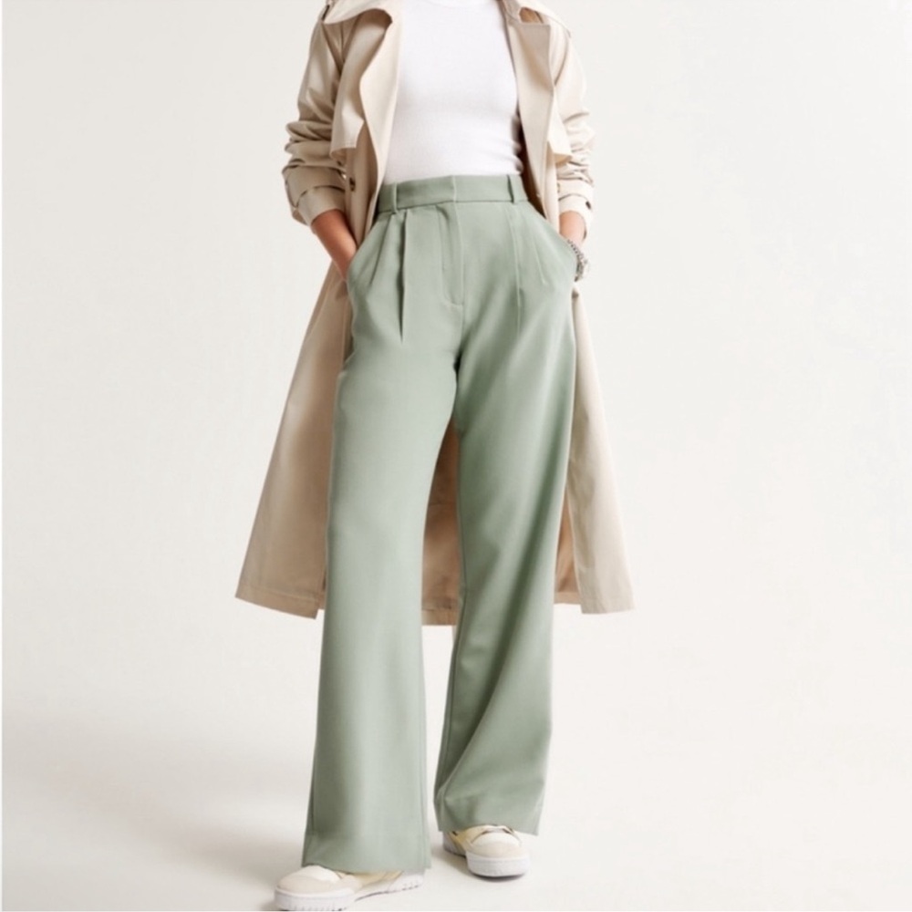 Abercrombie & Fitch Sage Green Wide-Leg Trousers